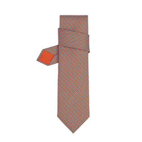 HERMES/爱马仕 男士橙色和天空色真丝斜纹领带H606234T12