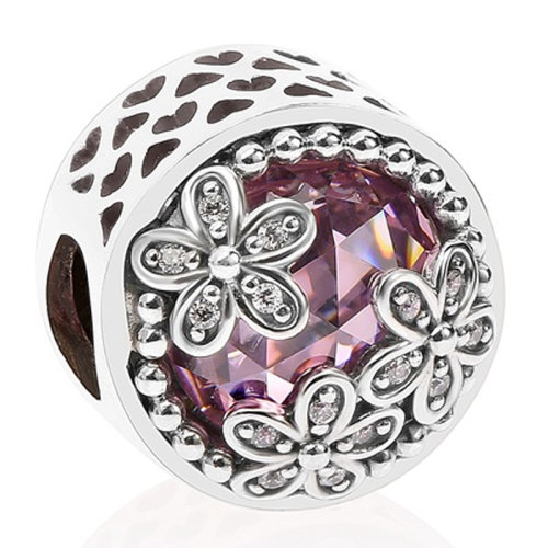 PANDORA/潘多拉 女士粉色925银时尚雏菊银/锆石镂空串珠 792055PCZ