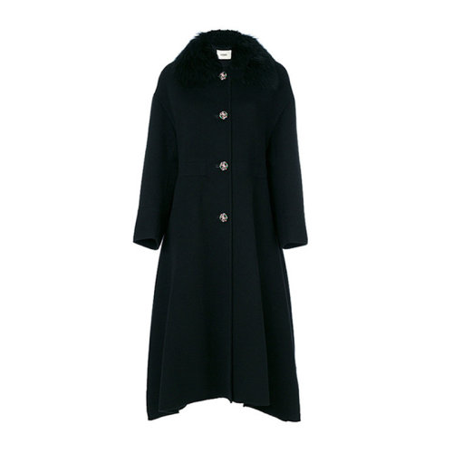 FENDI/芬迪  女装 女士黑色羊绒时尚毛领秋冬大衣外套 FF8368W18F0ZNJ