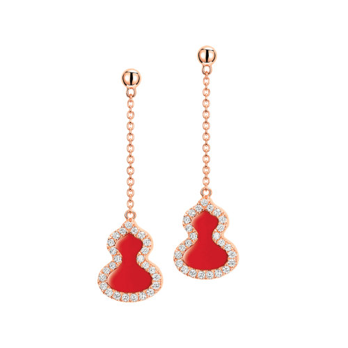 【 乘风破浪的姐姐同款】QEELIN/麒麟珠宝 WULU 18K金玫瑰金红玛瑙葫芦镶钻边小号耳坠 WU-ER0003D-RGDRA