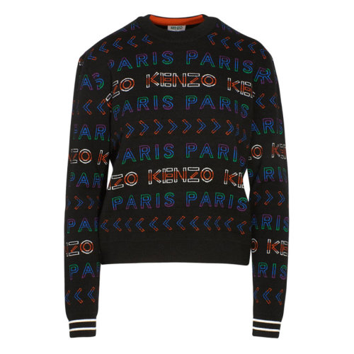 KENZO/高田贤三  凯卓女装 品牌字母LOGO 女士黑色羊毛时尚休闲圆领秋冬针织衫/毛衣 F962TO608812.MU