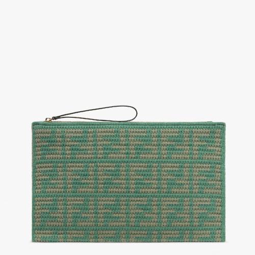  FENDI芬迪 22年秋冬 女士 手拿包 绿色皮革与羊绒手拿包 8N0178ALMLF1IR0