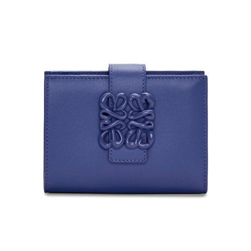 LOEWE/罗意威 23春夏新款 Anagram系列 女士中号深紫釉小牛皮同色系标志按扣开合钱包C821W63X01-8768