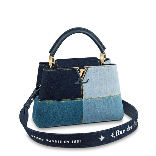 Louis Vuitton/路易威登 22春夏新款CAPUCINES BB系列 女士蓝色多系列色拼接效果皮革/丹宁布金扣配可拆卸徽标元素印花织带单肩手提包M59430