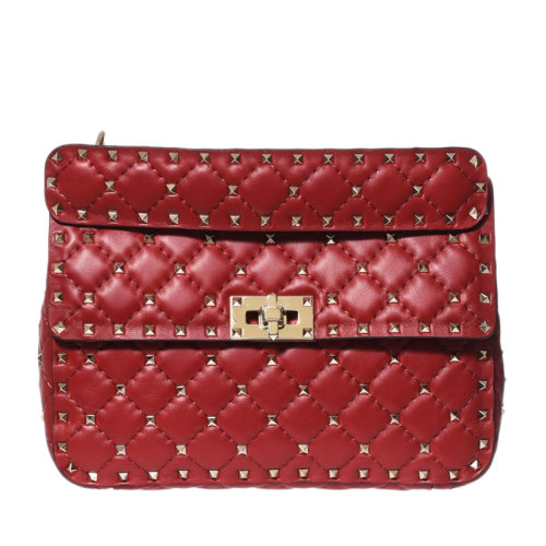 Valentino/华伦天奴 女士红色羊皮铆钉装饰旋锁开合单肩包斜挎包链条包女包 RW2B0122-NAP-0RO