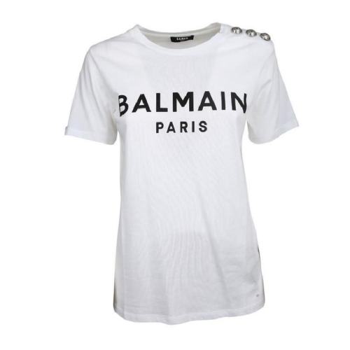 BALMAIN/宝曼 女士白色棉质短袖T恤 TF01350 I415 GAB PLFSX