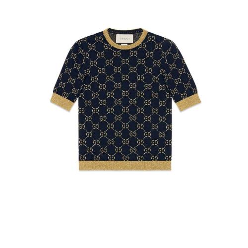  GUCCI古驰 22年秋冬 女士 GG棉质金银丝线上衣 526759 X9W83 4921