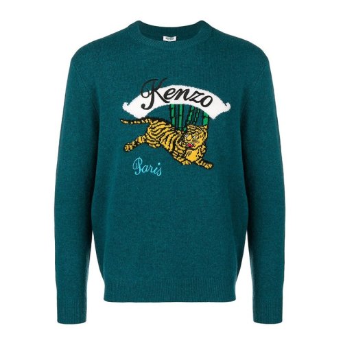 KENZO/高田贤三 男士羊毛卧虎图案刺绣罗纹圆领时尚休闲长袖针织衣毛衣 F865PU2573XC