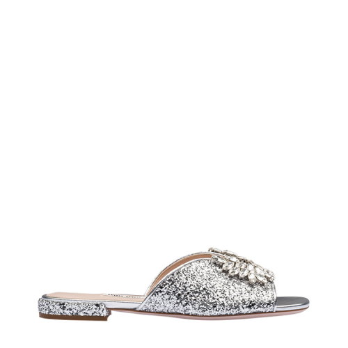 MiuMiu/缪缪 银色 女士仿水晶装饰通体亮片平底穆勒鞋 5XX416_3C8V_F0118_F_D01