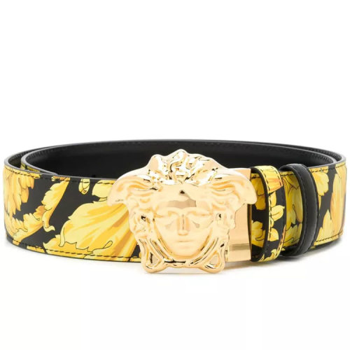 VERSACE/范思哲 男士黑色皮革时尚经典巴洛克印花金色美杜莎头像板扣式皮带腰带 DCU6705-DVST4-DMCNH