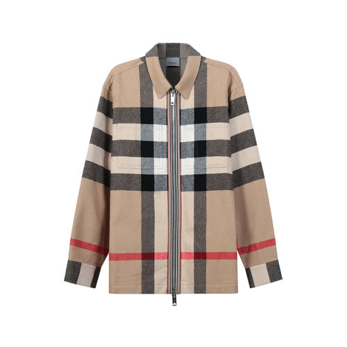 BURBERRY/博柏利【22春夏新款】男款羊毛拉链长袖衬衫外套典藏米色多色格纹 80501351