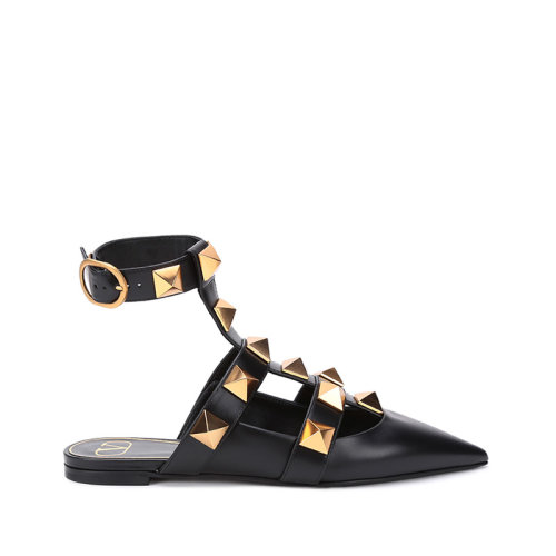 Valentino/华伦天奴 女士皮革超大铆钉装饰尖头凉鞋平底鞋 WW2S0BY5 ZWM