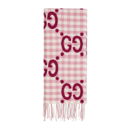 GUCCI/古驰  女士粉色GG提花羊毛围巾