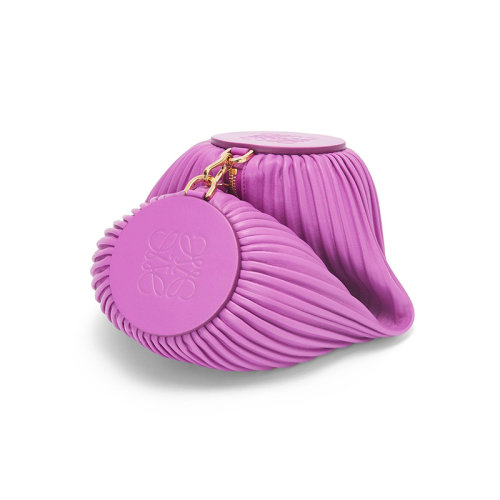 LOEWE/罗意威 22新款 女士亮紫色羊皮革褶皱效果拉链开合两端同色徽标压纹手拿包手腕包单肩手提包A912P84X08-6450