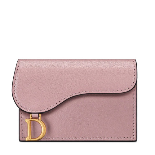DIOR/迪奥 22新款SADDLE系列 女士老玫瑰色山羊皮饰字母D吊饰金扣翻盖开合马鞍钱包卡包零钱包S5611CCEH_M77P