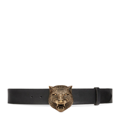 GUCCI/古驰 男士黑色虎头带扣压花腰带皮带 407052-CVE0T-1000