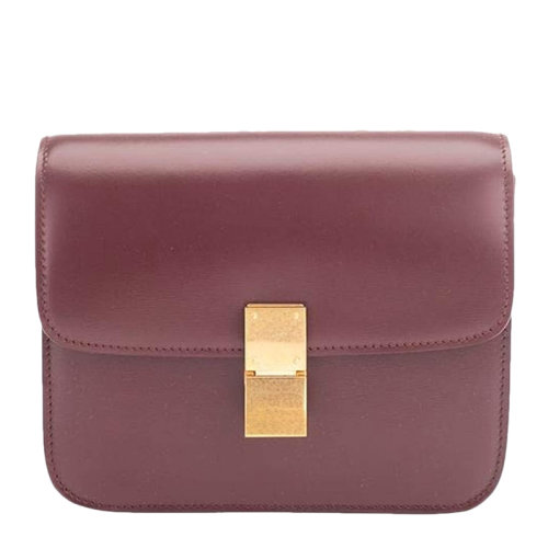 CELINE/赛琳 女士酒红色TEEN CLASSIC 抛光牛皮革豆腐包单肩包斜挎包女包 192523DLS多色可选