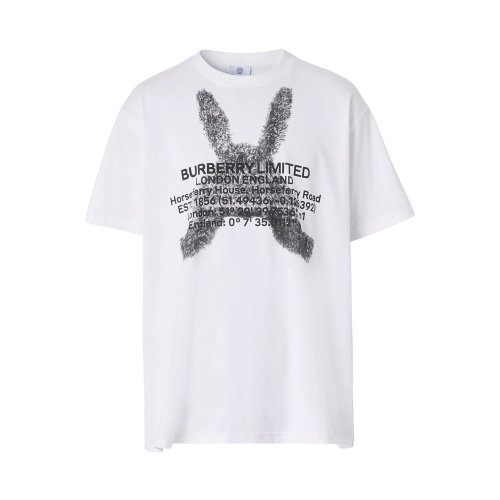 BURBERRY/博柏利 男士白色棉质字母徽标印花装饰圆领短袖上衣T恤 8049565