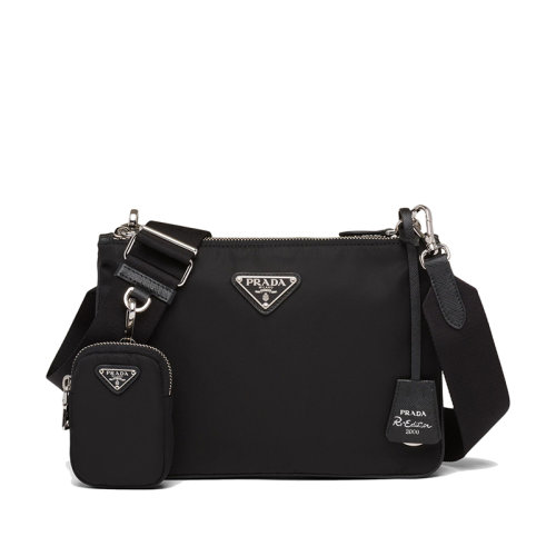 PRADA/普拉达 经典Re-Edition 2000系列 女士黑色尼龙皮革饰边涂珐琅三角形金属徽标单肩斜挎包1BH046_R064_F0002_V_W11