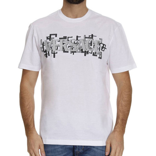 VERSACE/范思哲 男士白色棉质经典字母徽标印花装饰圆领上衣短袖T恤 A76187-A201952-A98V
