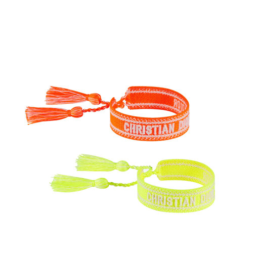 DIOR/迪奥 22春夏新款J'ADIOR系列 女士橙色/荧光黄色棉布刺绣徽标不对称流苏手链B0961ADRCO_D03O