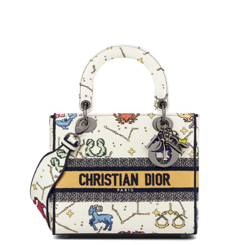 DIOR/迪奥 22新款LADY D-LITE系列 女士中号拼色拿铁色织物动物生肖图案印花刺绣徽标刺印单肩斜挎手拿包M0565BRTY_M941