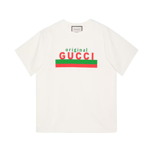 GUCCI/古驰 22年春夏新款 男士水洗象牙白色纯棉Original Gucci印花超大造型短袖T恤?616036XJCOQ9095