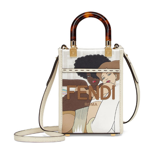 FENDI/芬迪Fendi迷你阳光手提袋 FF印花布料迷你手袋 8BS051AJH8