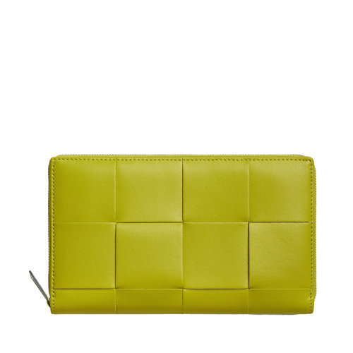 Bottega Veneta/葆蝶家 22春夏新款 男士猕猴桃色Intreccio编织牛皮革拉链钱包649607VBWD23560