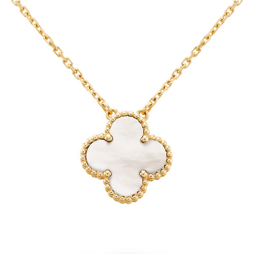 Van Cleef & Arpels/梵克雅宝 经典Vintage Alhambra系列 18k金黄金镶白色珍珠母贝四叶草吊坠VCARA45900
