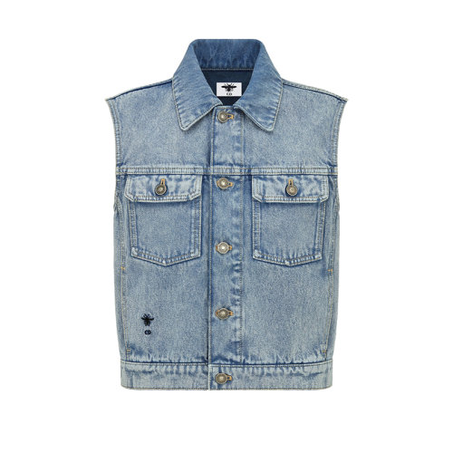 DIOR/迪奥 22年春夏新款 女士蓝色纯棉牛仔布无袖夹克牛仔外套222G01A3518_X5894