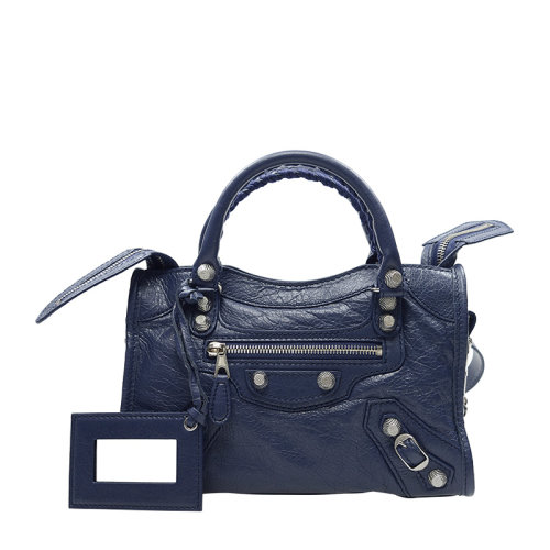 Balenciaga/巴黎世家 女士蓝色羊皮机车风手提包斜挎包单肩包女包 309544-D94JN-1365