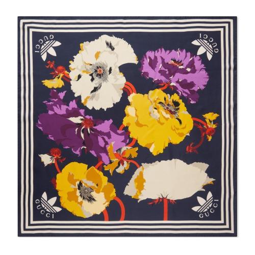  GUCCI古驰 22年秋冬 女士 adidas x Gucci联名系列加大花朵印花真丝围巾 692594 3G001 4175