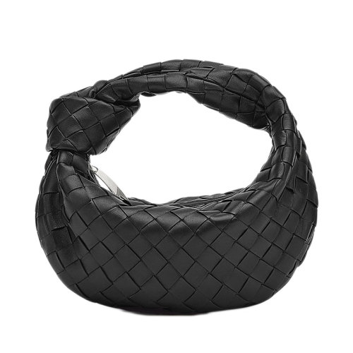 Bottega Veneta/葆蝶家 JODIE系列 女士黑色迷你牛皮小羊皮打结腋下包羊角包单肩包651876VCPP58803
