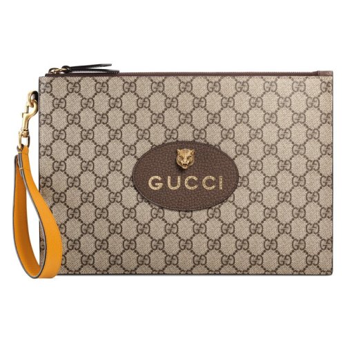 GUCCI/古驰  新款Neo Vintage GG Supreme男士米色帆布虎头扣手拿包 473956 K9GOT 8861