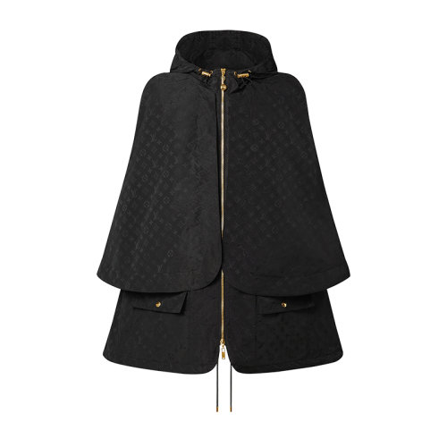 Louis Vuitton/路易威登 22年春夏新款 女士黑色桑蚕丝混纺老花印花无袖派克斗篷外套1A9XDA