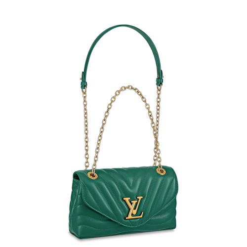 Louis Vuitton/路易威登 22春夏新款NEW WAVE系列 女士翡翠绿绗缝光滑牛皮革复古金扣金链单肩斜跨手提链条包M58664