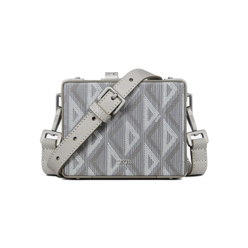 DIOR/迪奥 23新款 男士灰色帆布配皮镀钯黄铜字母标志锁扣开合拆卸调节肩带单肩锁扣包2LXCA038CDP_H42E