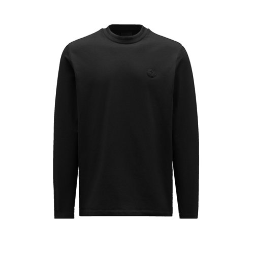 Moncler/蒙克莱 22年秋冬新款 男士黑色棉质混纺徽标贴片长袖T恤H20918D00002899EV999