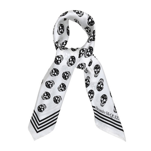 Alexander McQueen/亚历山大麦昆 女士白色蚕丝骷髅头印花图案丝巾围巾披肩590929-3001Q-9260