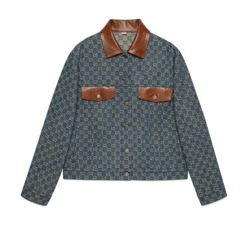  GUCCI古驰 22年秋冬 女士 皮革滚边GG牛仔夹克 671776 XDBS8 4384
