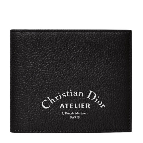Dior Homme/迪奥桀傲 男士黑色粒面牛皮字母logo印花时尚短款对折钱夹钱包男包 2ATBH027XXX-H03E
