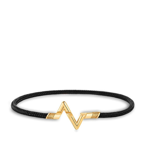Louis Vuitton/路易威登 22春夏新款Volt Play系列  小号18k金黄金徽标字母组合造型乌黑色线绳手链Q05378