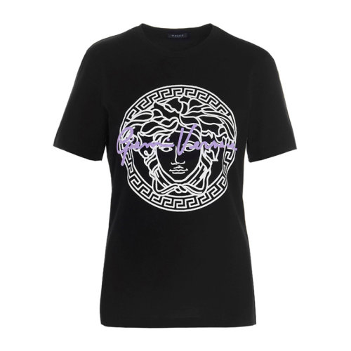 VERSACE/范思哲 女士黑色棉质经典美杜莎头像装饰圆领短袖上衣T恤 A88729-A228806-A1008