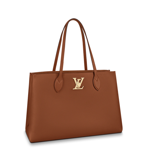 Louis Vuitton/路易威登 22春夏新款LOCKME系列 棕栗色粒面牛皮革金扣单肩手提托特包M58927