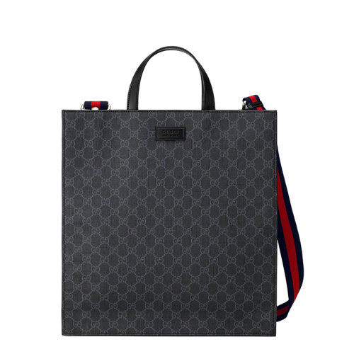 预定一到两周 GUCCI/古驰 经典款 男士黑色灰色GG涂层柔软帆布蓝红条纹包带公文包单肩手提包495559K5IAN1095