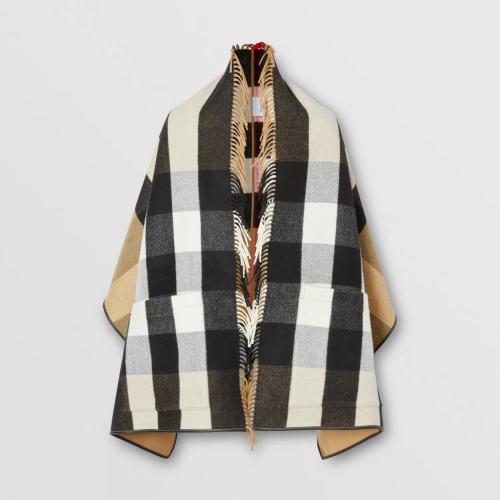  BURBERRY 22年秋冬 女士 格纹羊毛混纺提花披肩 80219491 预定商品1-3周发货