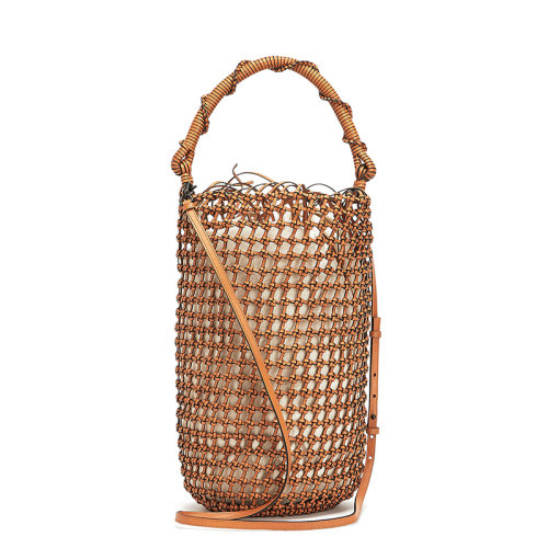 LOEWE/罗意威 经典款Bucket系列 女士棕色编织小牛皮单肩斜跨手提网眼水桶包340.01.W52-2530