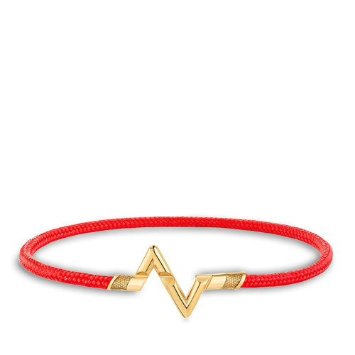 Louis Vuitton/路易威登 22春夏新款Volt Play系列  小号18k金黄金徽标字母组合造型红色线绳手链Q05397