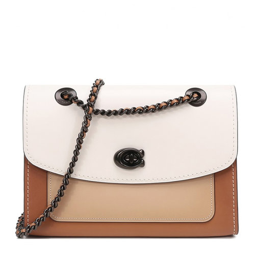 COACH/蔻驰 女士粉笔白色多色皮革C字旋扣翻盖斜挎包链条包单肩包女包 26851V5CAH